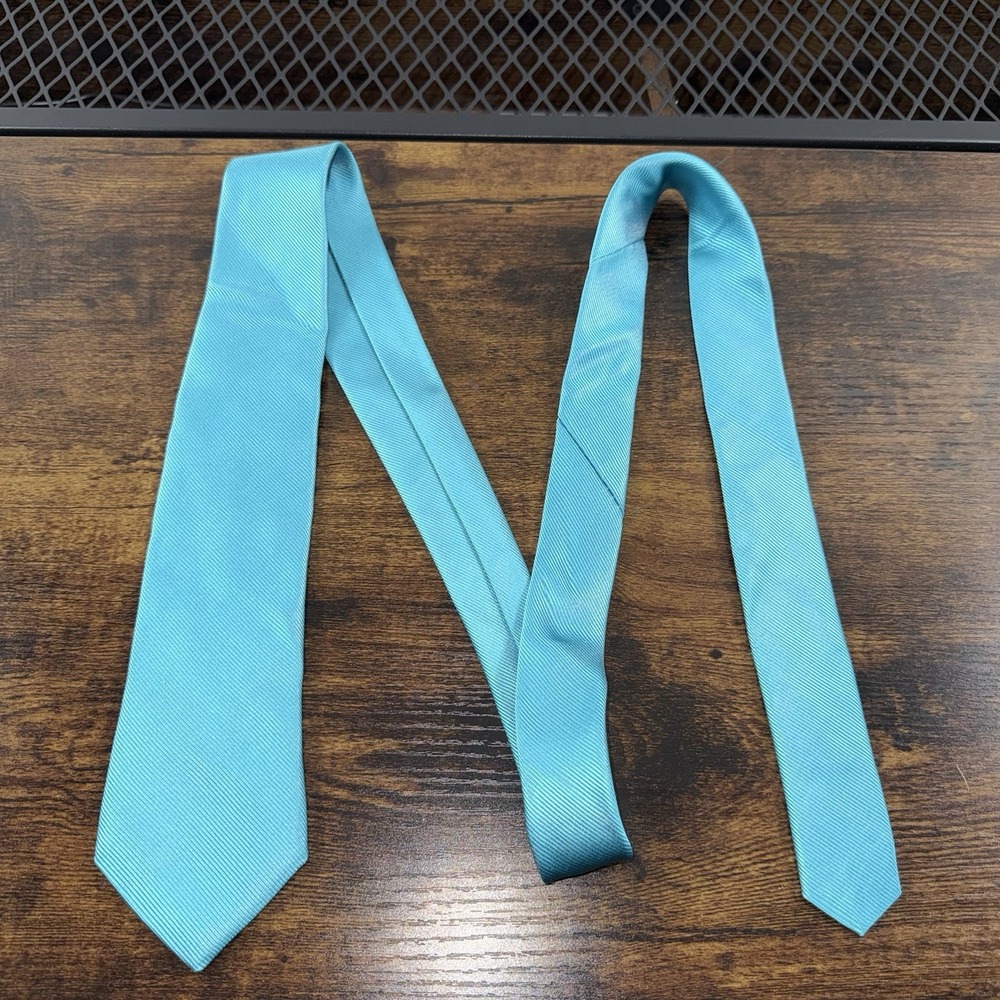 Nicole Miller Teal Silk Necktie Solid Classic Men's Tie Formal Wedding Business